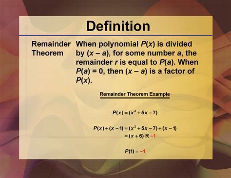 remainder theorem definition algebra